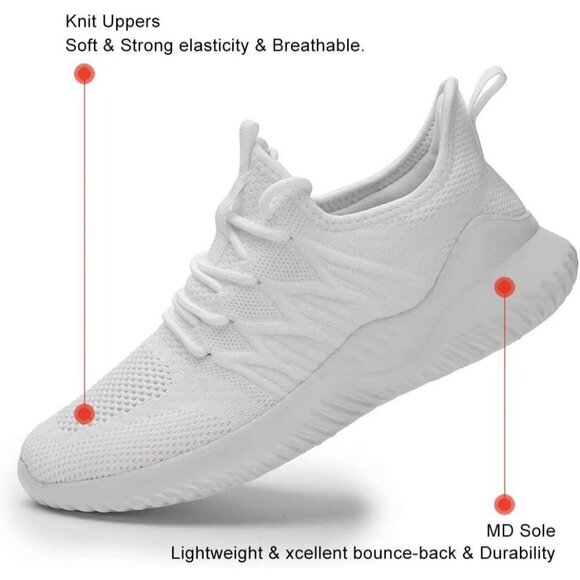 Women's Ladies Walking Running Slip On Lightweight Tennis Sneakers Shoes White - Picture 5 of 7